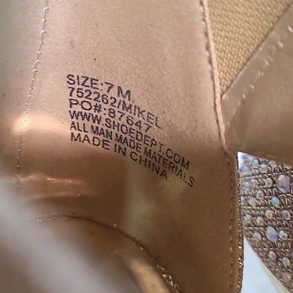 Rhinestone Bling Metallic Gold Heel Vegas Sparkly Stiletto Open Toe Heels Sz 7 - Picture 17 of 17